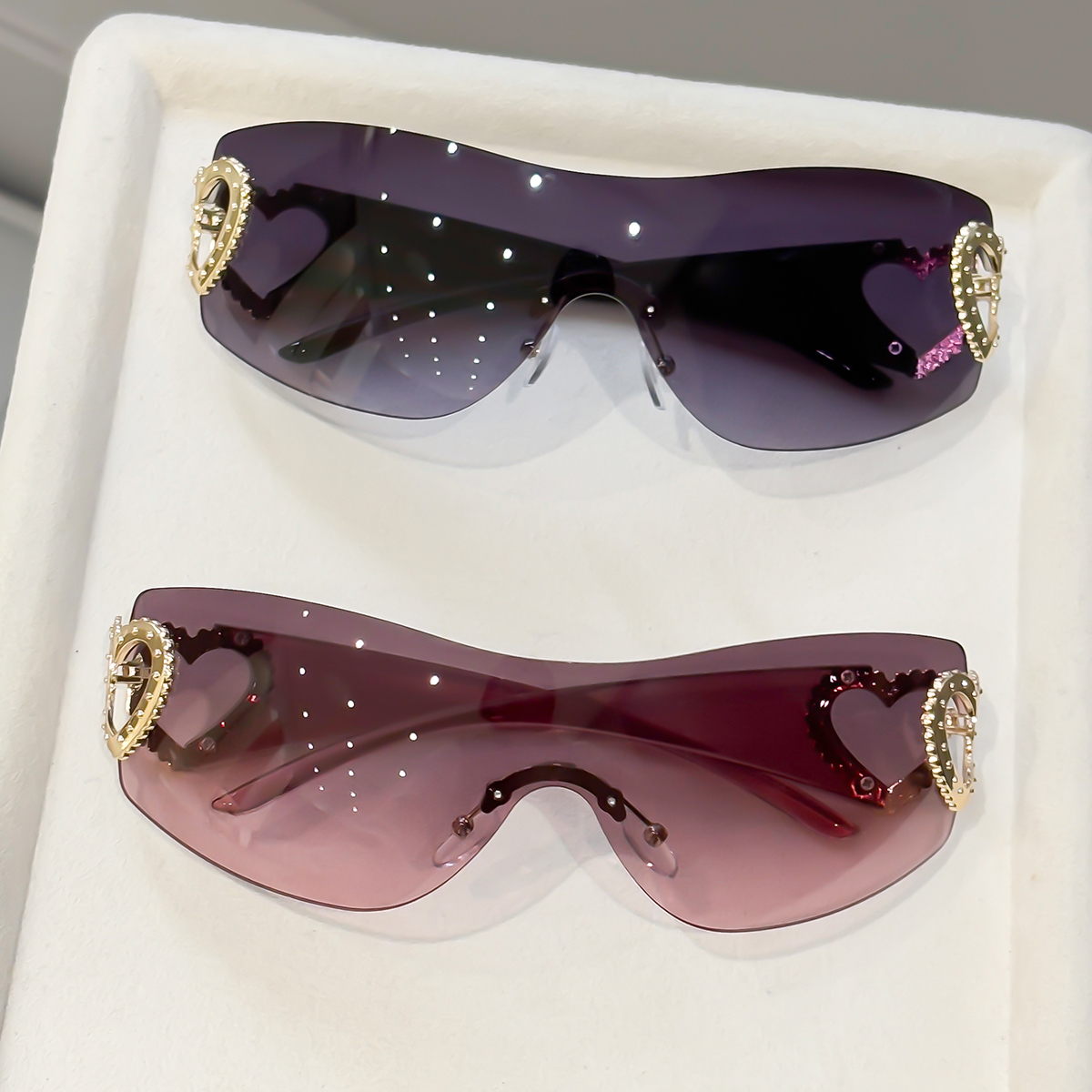 Street Fashion Glasses - نظارات Y2K بدون إطار مدمجة (قطعتان)،