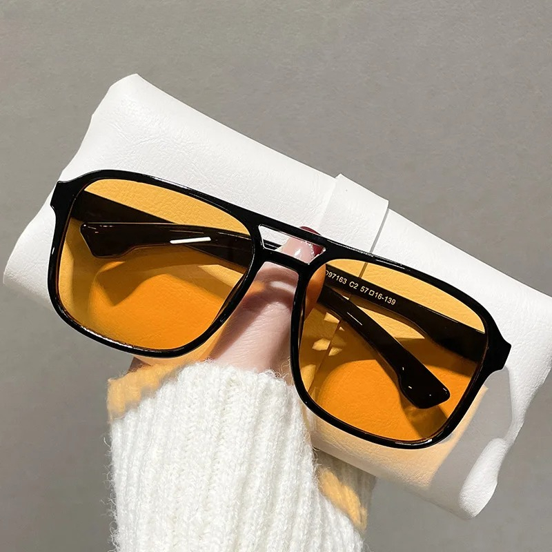 Street Fashion Glasses - نظارات شمسية مربعة بجسر مزدوج للنساء،