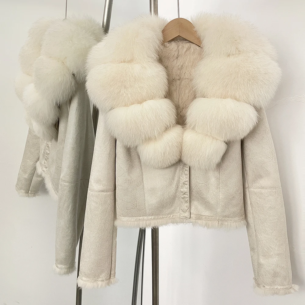 Street Fashion Store - OFTBUY معطف بياقة من فرو الثعلب
