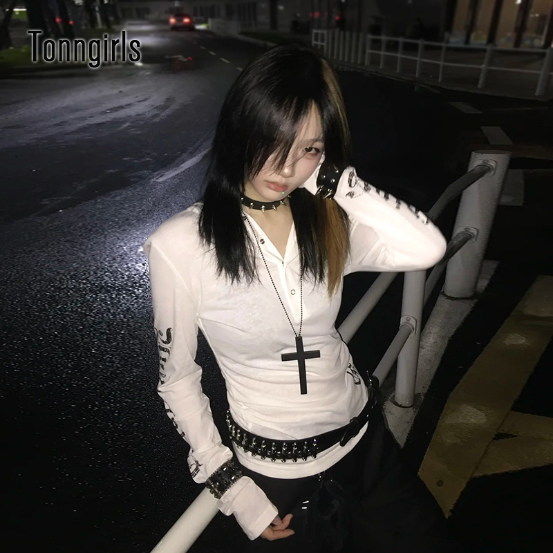 Graphic Hoodie Streetwear - Tonngirls Y2k خمر تي شيرت المرأة