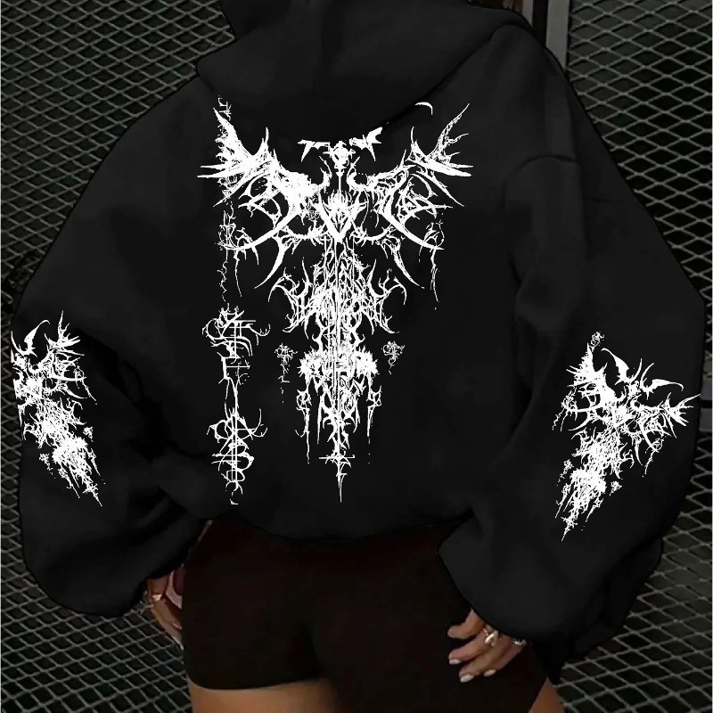 هوديي نسائي على الطراز القوطي  - مراجعة Graphic Hoodie Streetwear وسعره