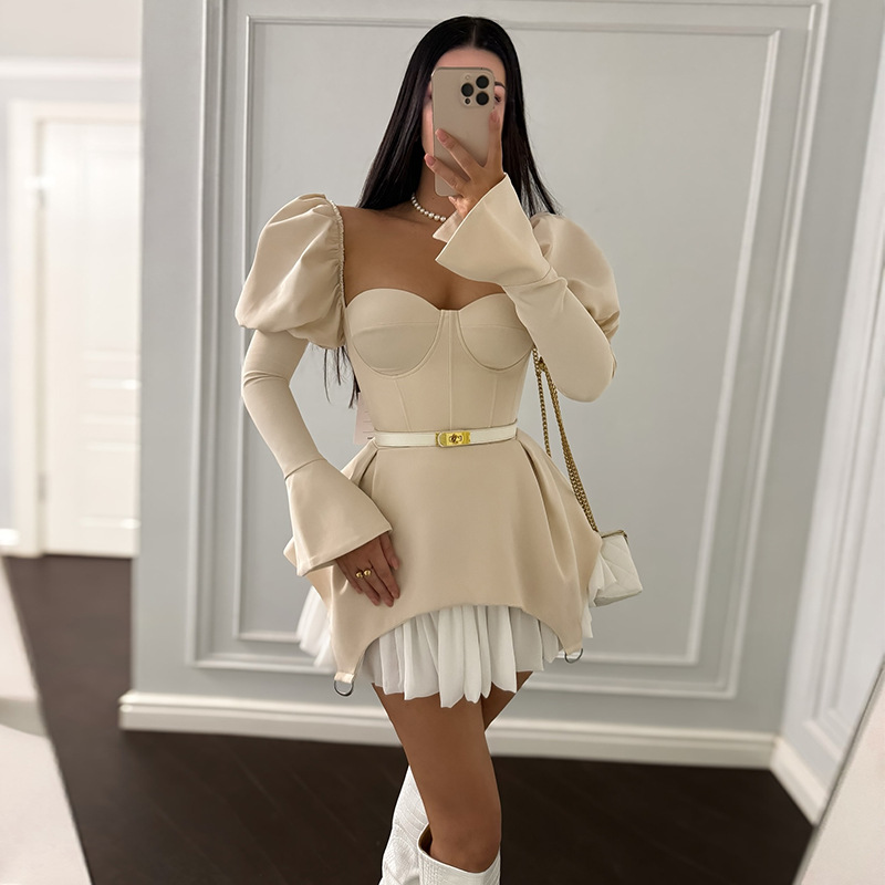 فستان قصير أنيق للنساء بأكمام  - مراجعة Guangzhou Street Fashion وسعره